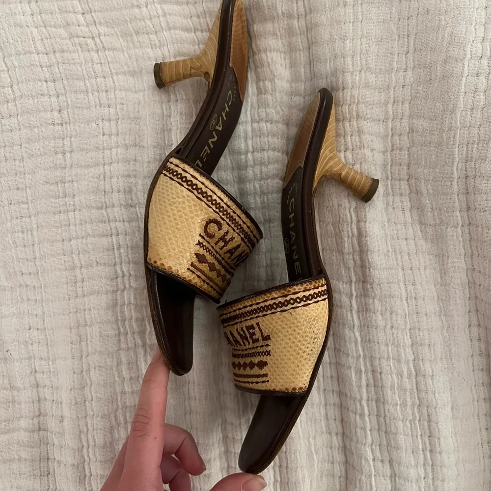 Vintage Chanel Raffia Woven Kitten Heel Mule Sandal Size 37 - Picture 5 of 10